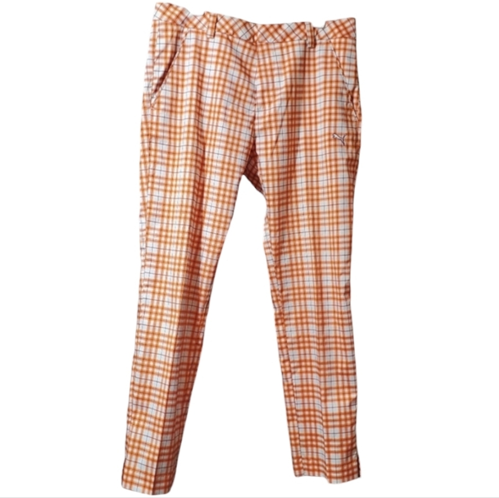 Puma Golf Slacks 34x32 Orange & White Checkered